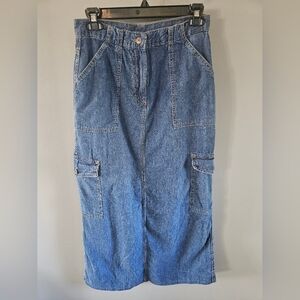 Vintage 90s American Eagle Evelyn Denim Cargo Maxi Skirt Sz 2